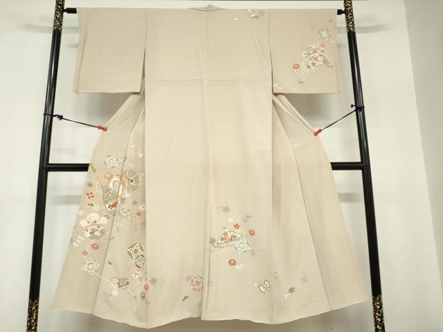 平和屋着物●訪問着　駒刺繍　楽器草花文　金彩　正絹　逸品　DABC2786ud