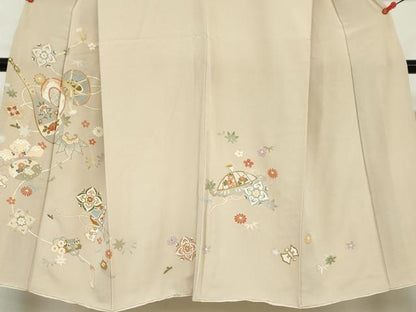 平和屋着物●訪問着　駒刺繍　楽器草花文　金彩　正絹　逸品　DABC2786ud