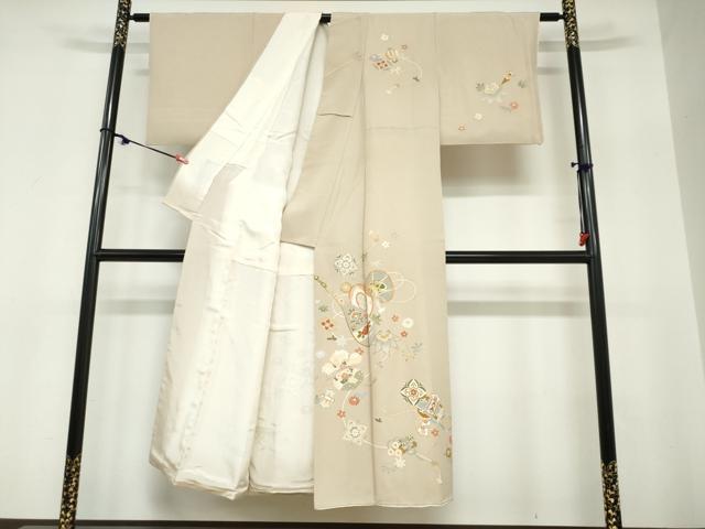 平和屋着物●訪問着　駒刺繍　楽器草花文　金彩　正絹　逸品　DABC2786ud