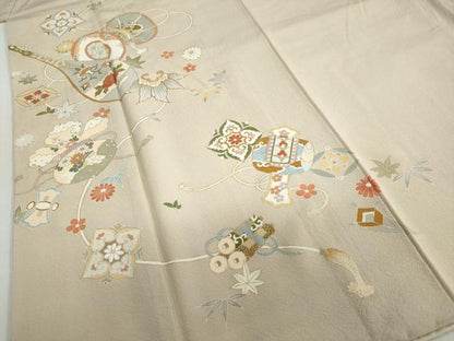 平和屋着物●訪問着　駒刺繍　楽器草花文　金彩　正絹　逸品　DABC2786ud