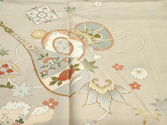 平和屋着物●訪問着　駒刺繍　楽器草花文　金彩　正絹　逸品　DABC2786ud