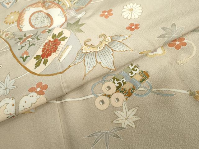 平和屋着物●訪問着　駒刺繍　楽器草花文　金彩　正絹　逸品　DABC2786ud