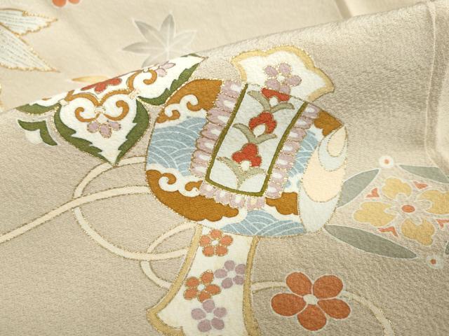 平和屋着物●訪問着　駒刺繍　楽器草花文　金彩　正絹　逸品　DABC2786ud