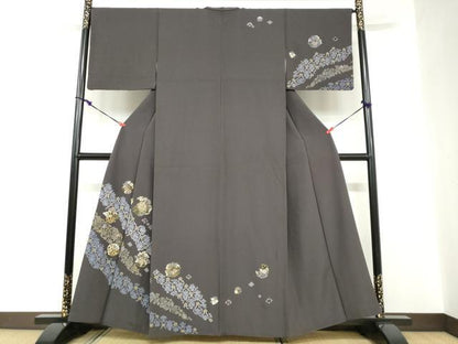 平和屋着物●訪問着　竹屋町刺繍　洋花文　金彩　正絹　逸品　DABC2788ud
