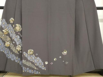 平和屋着物●訪問着　竹屋町刺繍　洋花文　金彩　正絹　逸品　DABC2788ud