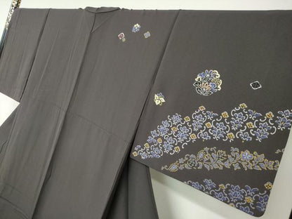 平和屋着物●訪問着　竹屋町刺繍　洋花文　金彩　正絹　逸品　DABC2788ud
