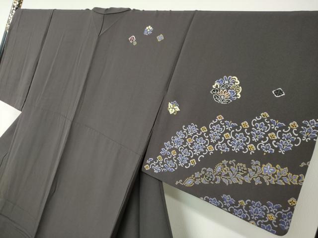 平和屋着物●訪問着　竹屋町刺繍　洋花文　金彩　正絹　逸品　DABC2788ud