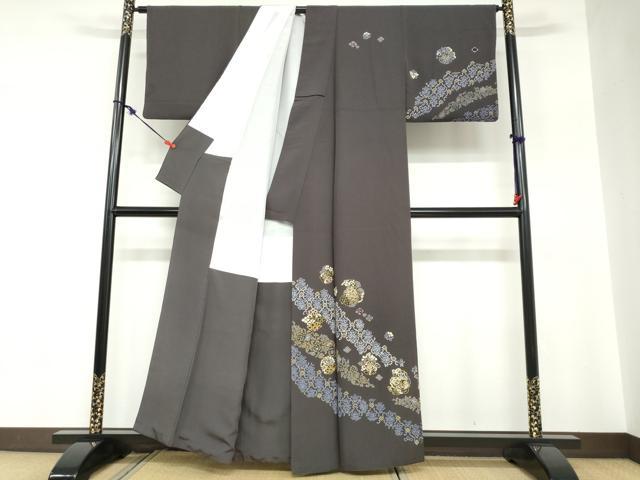 平和屋着物●訪問着　竹屋町刺繍　洋花文　金彩　正絹　逸品　DABC2788ud