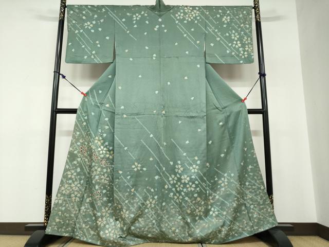 平和屋着物●訪問着　駒刺繍　絞り　舞桜文　金彩　正絹　逸品　DABC2789ud