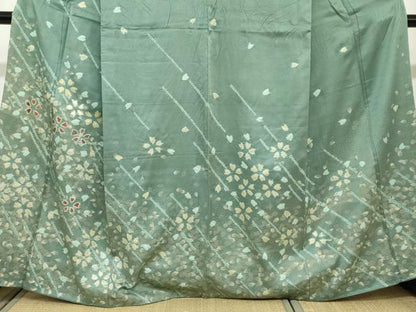 平和屋着物●訪問着　駒刺繍　絞り　舞桜文　金彩　正絹　逸品　DABC2789ud