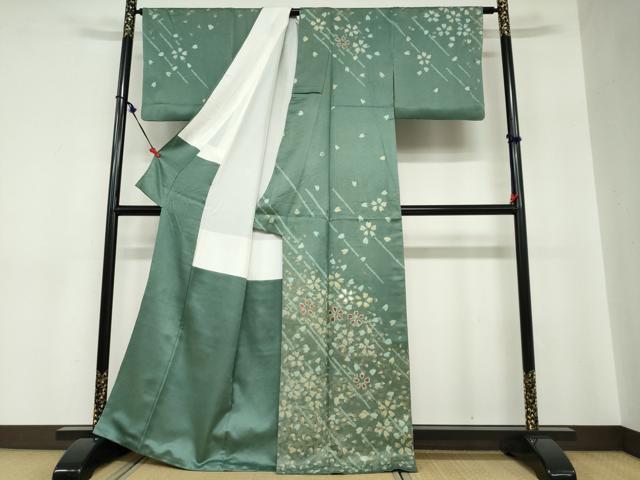 平和屋着物●訪問着　駒刺繍　絞り　舞桜文　金彩　正絹　逸品　DABC2789ud