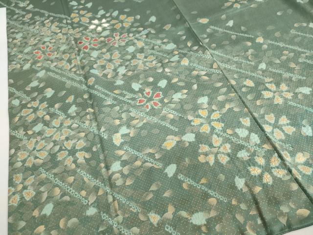 平和屋着物●訪問着　駒刺繍　絞り　舞桜文　金彩　正絹　逸品　DABC2789ud
