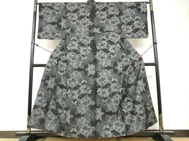 平和屋着物●本場大島紬　9マルキ　花蝶文　正絹　逸品　DABC2795ud