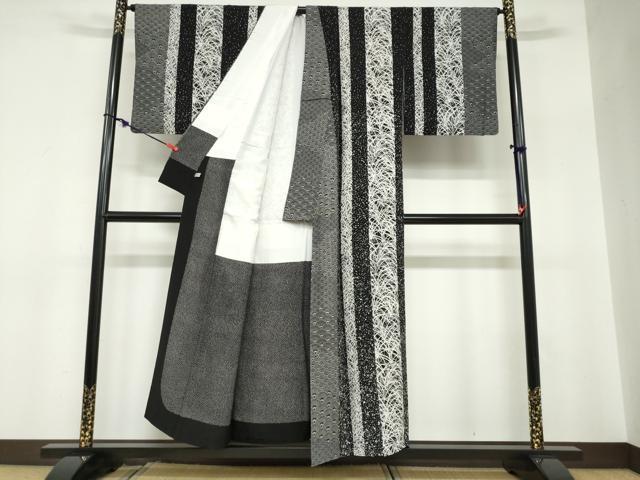 平和屋着物●伝統工芸士　水谷滉　訪問着　草葉間道　黒地　正絹　逸品　DABC2797ud