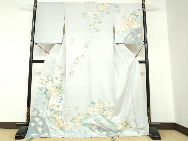 平和屋着物●訪問着　籬草花文　金彩　ロング丈　正絹　逸品　DABC2799ud