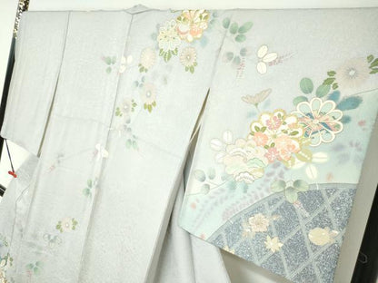 平和屋着物●訪問着　籬草花文　金彩　ロング丈　正絹　逸品　DABC2799ud