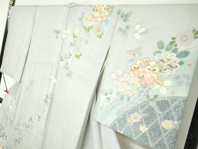 平和屋着物●訪問着　籬草花文　金彩　ロング丈　正絹　逸品　DABC2799ud