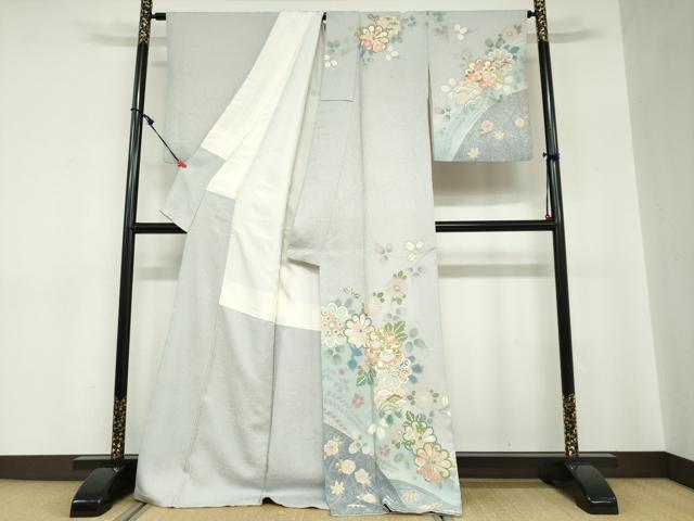 平和屋着物●訪問着　籬草花文　金彩　ロング丈　正絹　逸品　DABC2799ud