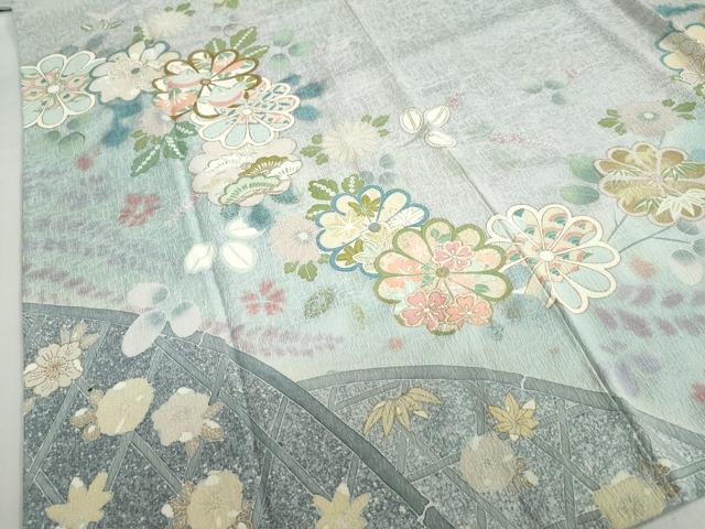 平和屋着物●訪問着　籬草花文　金彩　ロング丈　正絹　逸品　DABC2799ud