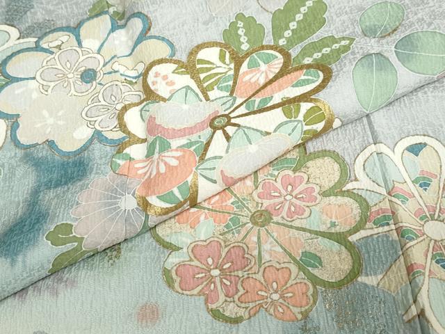 平和屋着物●訪問着　籬草花文　金彩　ロング丈　正絹　逸品　DABC2799ud