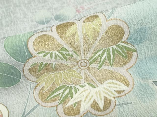 平和屋着物●訪問着　籬草花文　金彩　ロング丈　正絹　逸品　DABC2799ud