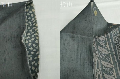 平和屋着物●訪問着　紬地　型染め　抽象草花文　正絹　逸品　DABC2800ud