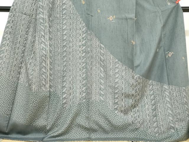 平和屋着物●訪問着　紬地　型染め　抽象草花文　正絹　逸品　DABC2800ud