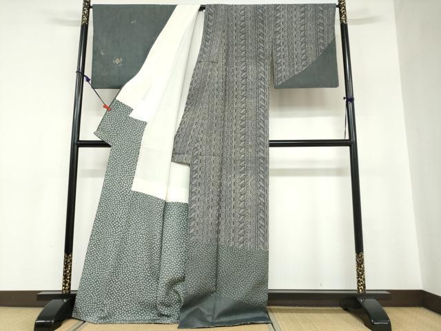 平和屋着物●訪問着　紬地　型染め　抽象草花文　正絹　逸品　DABC2800ud
