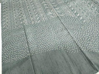 平和屋着物●訪問着　紬地　型染め　抽象草花文　正絹　逸品　DABC2800ud