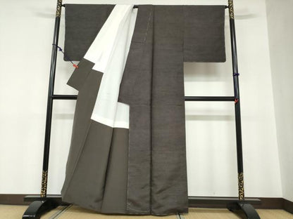 平和屋着物●上質な紬　色無地　檳榔子染色　正絹　逸品　未使用　DABC2801ud