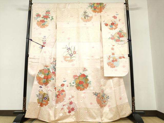 平和屋着物●豪華振袖　駒刺繍　雪輪草花文　金彩　正絹　逸品　DABC2804ud