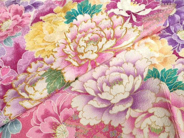 平和屋着物●豪華振袖　駒刺繍　草花文　暈し染め　金彩　銀通し地　京都きもの友禅扱い　正絹　逸品　DABC2805ud