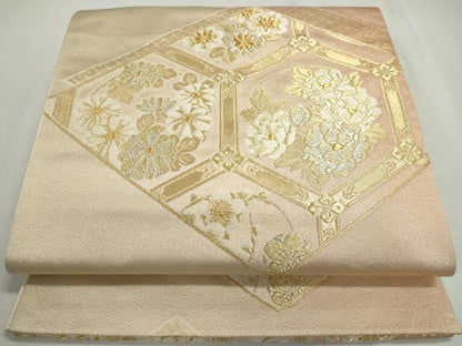平和屋着物◎六通柄袋帯 吉祥草花文 金糸 正絹 逸品 DABC2811ud