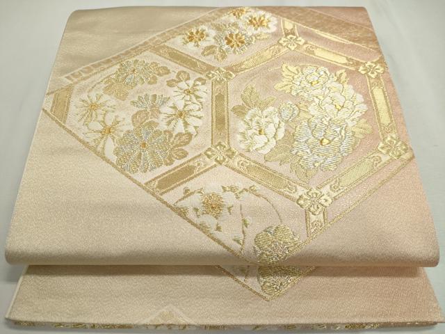 平和屋着物◎六通柄袋帯 吉祥草花文 金糸 正絹 逸品 DABC2811ud
