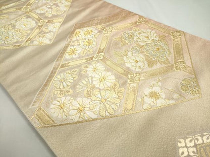 平和屋着物◎六通柄袋帯 吉祥草花文 金糸 正絹 逸品 DABC2811ud