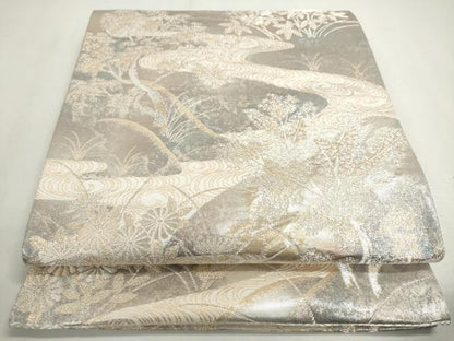 平和屋着物◎六通柄袋帯　京洛錦　二重引箔　流水花文　金銀糸　正絹　逸品　DABC2815ud