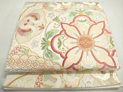 平和屋着物◎六通柄袋帯　唐織　花鳥文　金銀糸　正絹　逸品　DABC2818ud