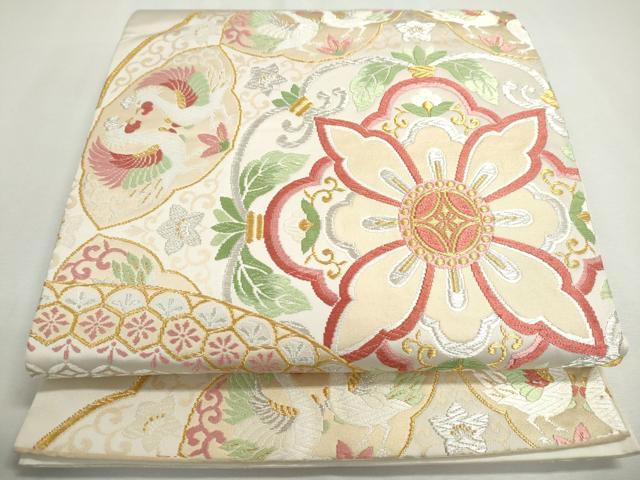 平和屋着物◎六通柄袋帯　唐織　花鳥文　金銀糸　正絹　逸品　DABC2818ud