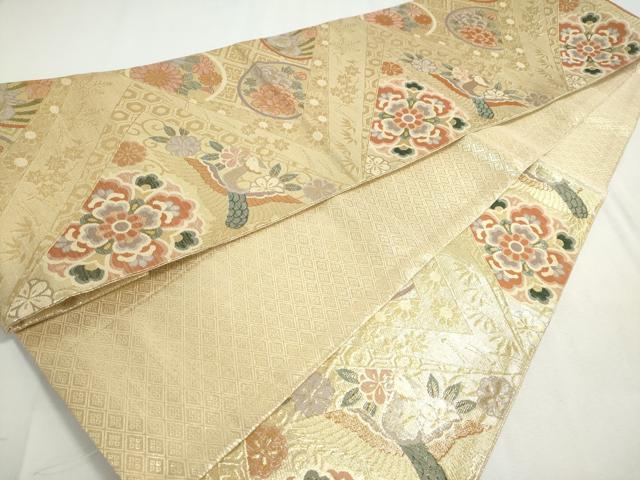 平和屋着物◎佐賀錦　六通柄袋帯　花鳥丸文　金糸　正絹　逸品　DABC2823ud