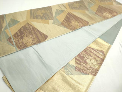平和屋着物◎六通柄袋帯　流水色紙重ね草花文　金糸　引箔　正絹　逸品　DABC2829ud