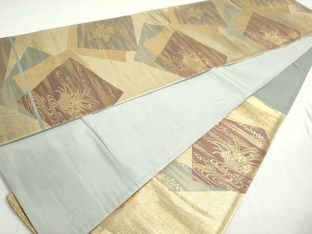 平和屋着物◎六通柄袋帯　流水色紙重ね草花文　金糸　引箔　正絹　逸品　DABC2829ud