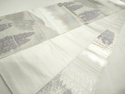 平和屋着物◎六通柄袋帯　樹林文　銀糸　引箔　正絹　逸品　DABC2831ud