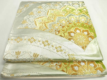 平和屋着物◎六通柄袋帯　洋花文　金銀糸　正絹　逸品　DABC2833ud