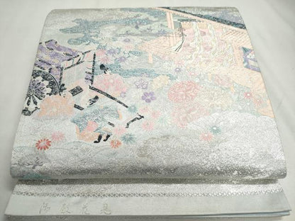 平和屋着物◎六通柄袋帯　清殿花見　金銀糸　引箔　正絹　逸品　DABC2837ud