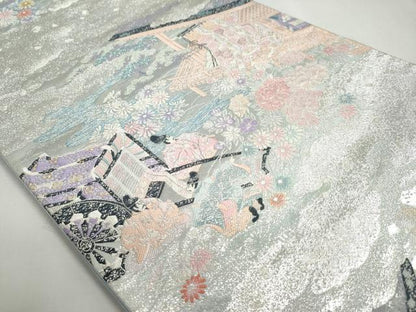 平和屋着物◎六通柄袋帯　清殿花見　金銀糸　引箔　正絹　逸品　DABC2837ud