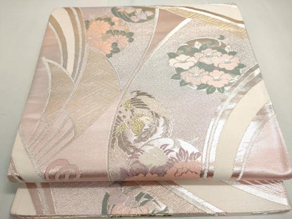 平和屋着物◎六通柄袋帯　花鳥文　錦プラチナ箔　金銀糸　正絹　逸品　DABC2839ud
