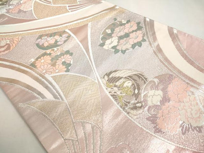 平和屋着物◎六通柄袋帯　花鳥文　錦プラチナ箔　金銀糸　正絹　逸品　DABC2839ud