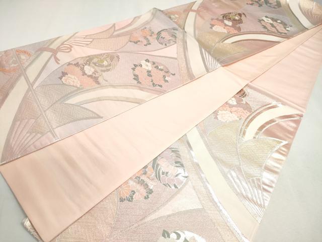 平和屋着物◎六通柄袋帯　花鳥文　錦プラチナ箔　金銀糸　正絹　逸品　DABC2839ud