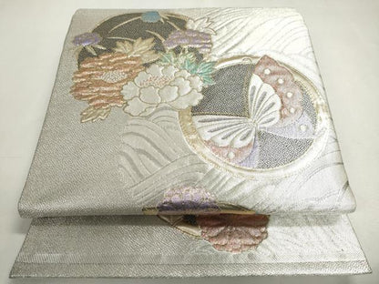 平和屋着物◎佐賀錦　六通柄袋帯　花蝶丸文　金銀糸　正絹　逸品　DABC2845ud
