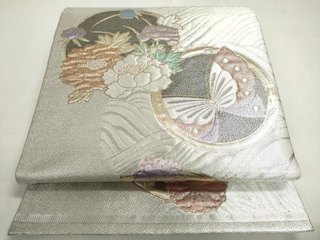 平和屋着物◎佐賀錦　六通柄袋帯　花蝶丸文　金銀糸　正絹　逸品　DABC2845ud